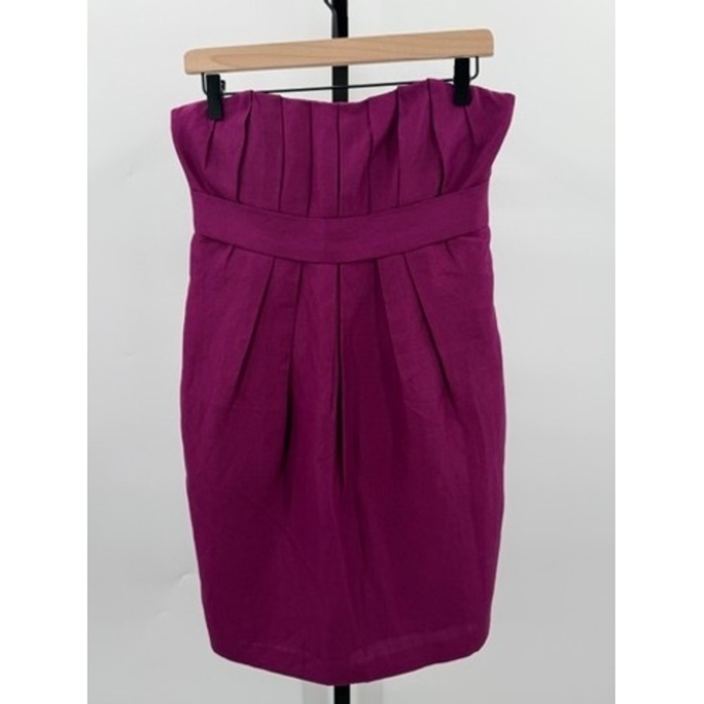 Ali Ro Womens Strapless Silk Linen Pleated Mini Dress Magenta Purple Size 6